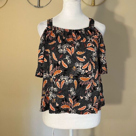 H&M Black Red Pink Off the Shoulder Leaf Print Top XS - Picture 3 of 9